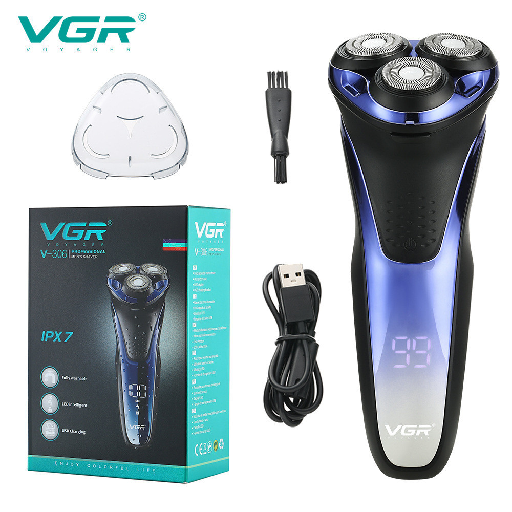 VGR電動剃鬚刀男士刮鬍刀三頭USB電動鬍鬚刀水洗亞馬遜新款V-306