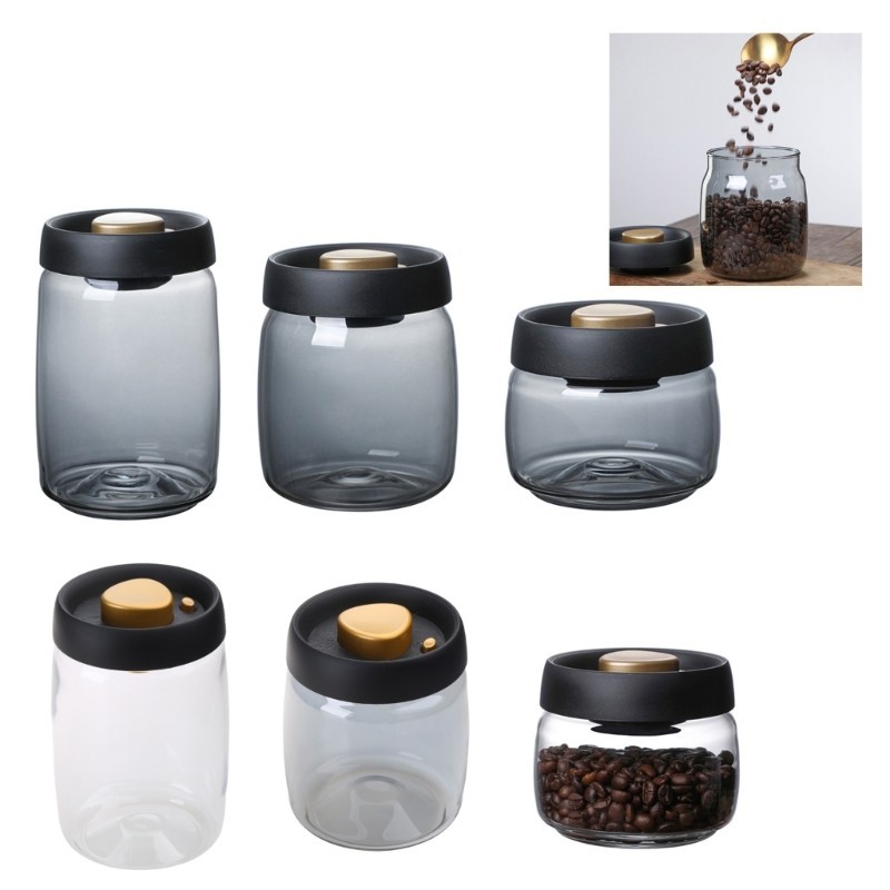 Jj* 真空密封罐咖啡豆玻璃密封罐廚房食品穀物糖果儲存罐容器
