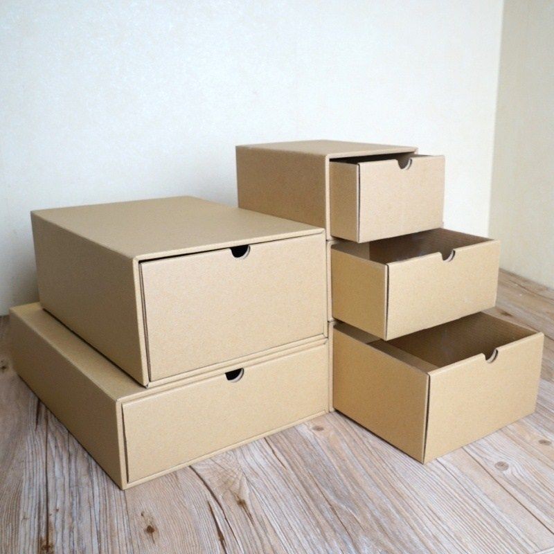現貨【牛皮紙盒】 。牛皮紙箱收納盒抽屜式牛皮收納盒鞋子衣服收納盒抽拉式環保收。