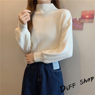 【現貨速發】 【DIFF】韓版百搭半高領針織上衣 毛衣 長袖上衣 女裝 衣服 寬鬆上衣 顯瘦上衣 冬裝 長袖t恤 素T【