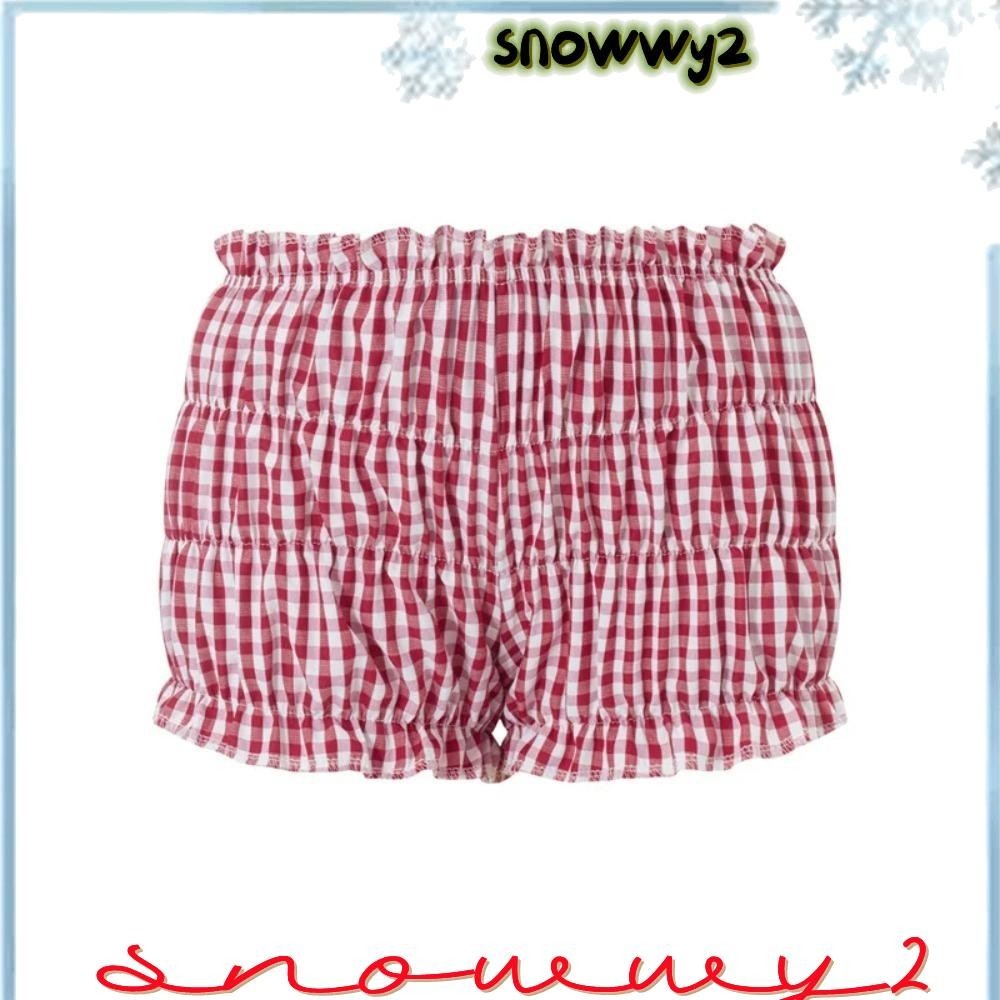 SNOWWY2荷葉邊短褲,Y2k衣服彈性短褲長褲,新建紅色和白色格子荷葉邊蛋糕低腰格子短褲婦女