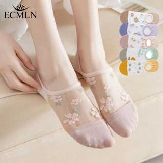 Ecmln 女士花卉襪子透氣速乾水晶女孩襪子防滑隱形甜美可愛船襪