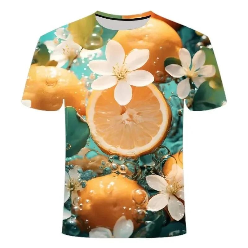 新款三維水果檸檬橙印花 T 恤藍莓火龍水果圖案 T 恤男士夏季卡哇伊 T 恤服裝