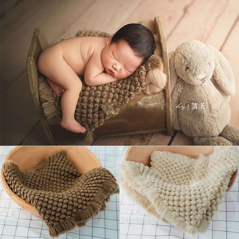 新生兒攝影針織粗線鳳梨毯道具嬰兒童滿月拍照容器框小床盆鋪墊毯