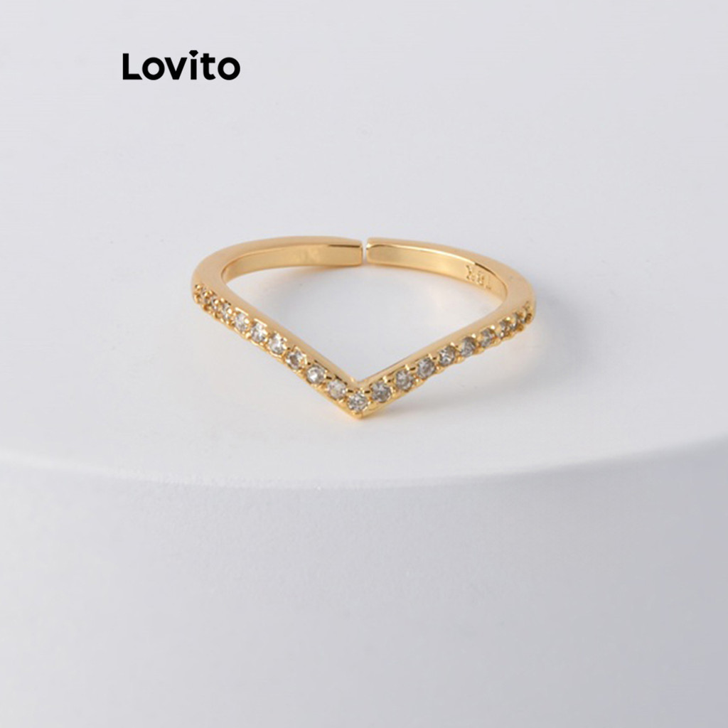 Lovito 女士休閒素色水鑽戒指 LCS06228