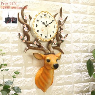 DIY創意裝飾鐘錶北歐電子 掛鐘客廳 石英鐘鹿頭家居時鐘