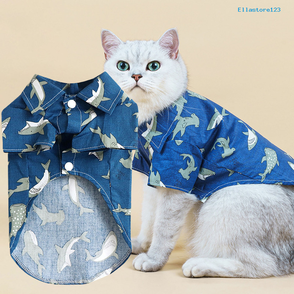 [家有愛寵]狗狗衣服夏季新款貓貓服裝鯊魚印花棉襯衫ins風寵物衣服