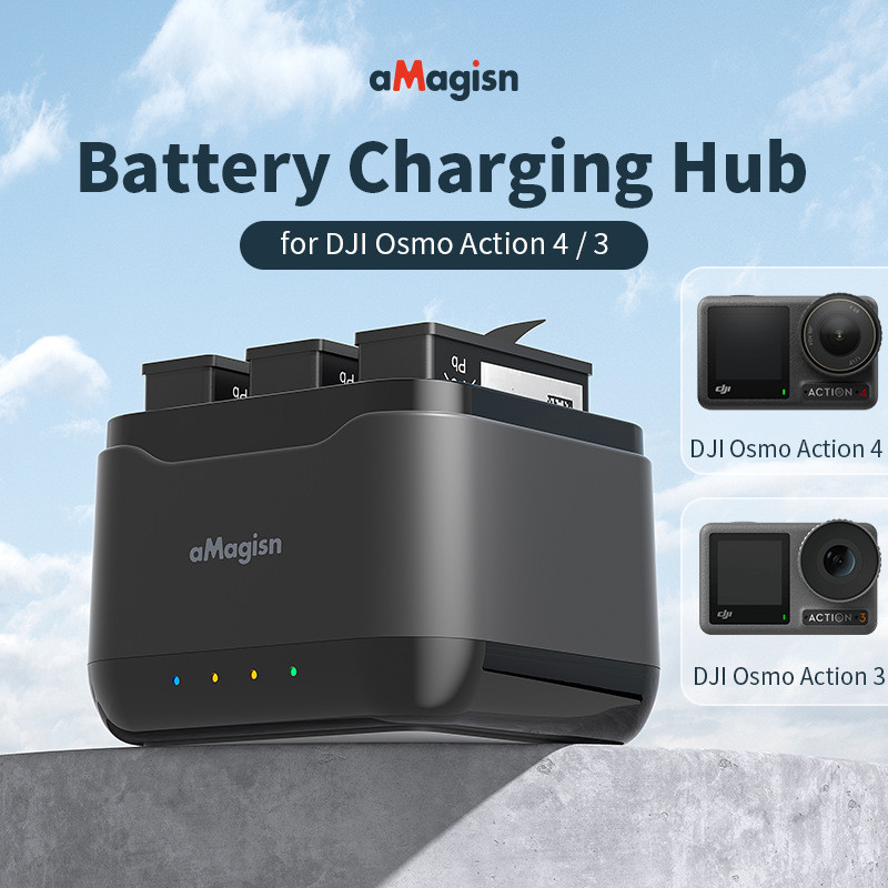 Amagisn 適用於 DJI Osmo Action4/Action 3 3 電池充電器支架運動相機配件