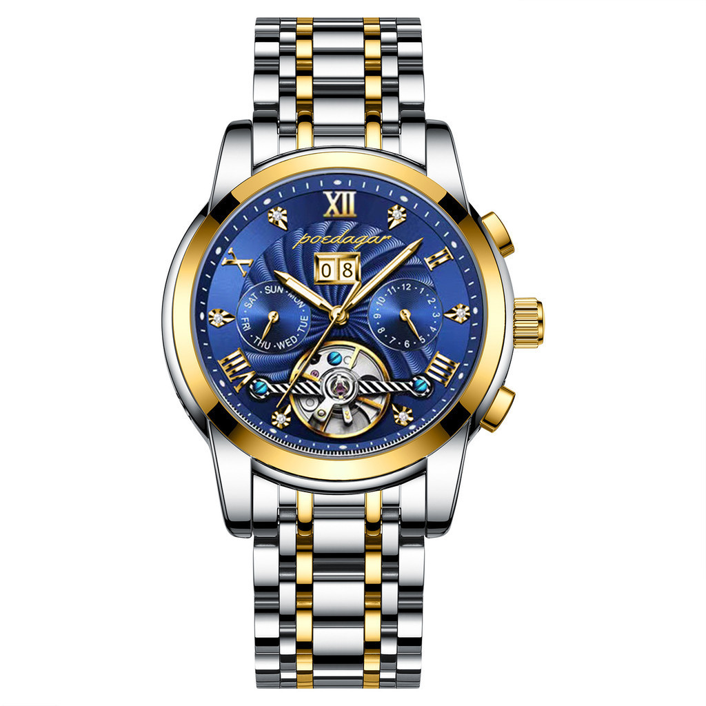 新款全自動機械錶多功能手錶男腕錶裝飾夜光陀飛輪