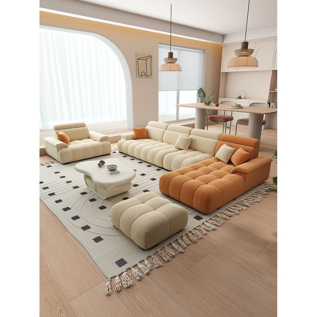 奶油風沙發 貓抓布布藝豆腐塊雙人沙發 意式極簡風格客廳直排小戶型網紅沙發 小家庭沙發 沙發 單人沙發 三人沙發