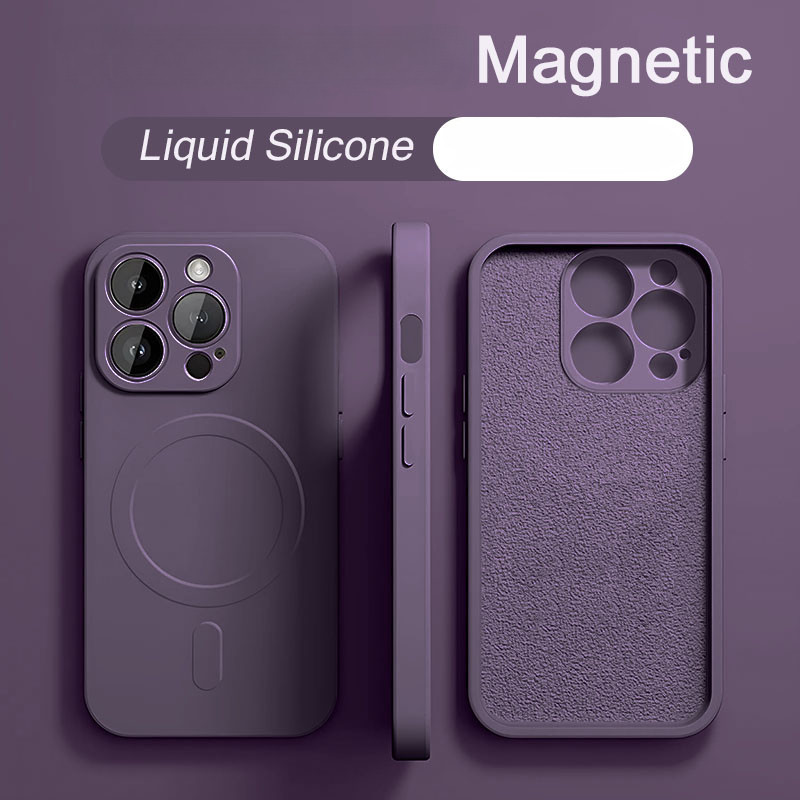 Iphone 15 14 13 12 Pro Max Plus 豪華液態矽膠手機殼無線充電防震磁性保護套