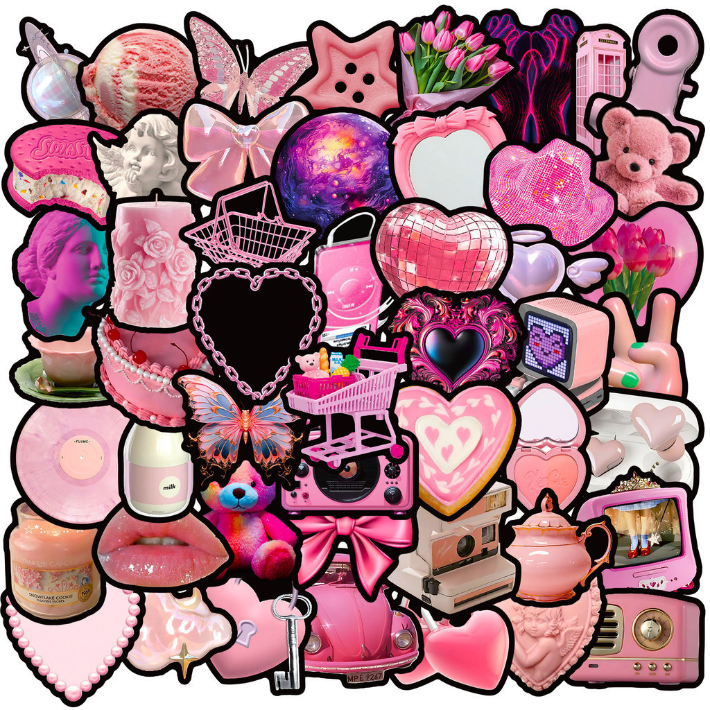 50 件裝粉色可愛馬卡龍混合防水塗鴉貼紙適用於行李箱手機殼筆記本電腦筆記本貼花兒童錄音您的生活