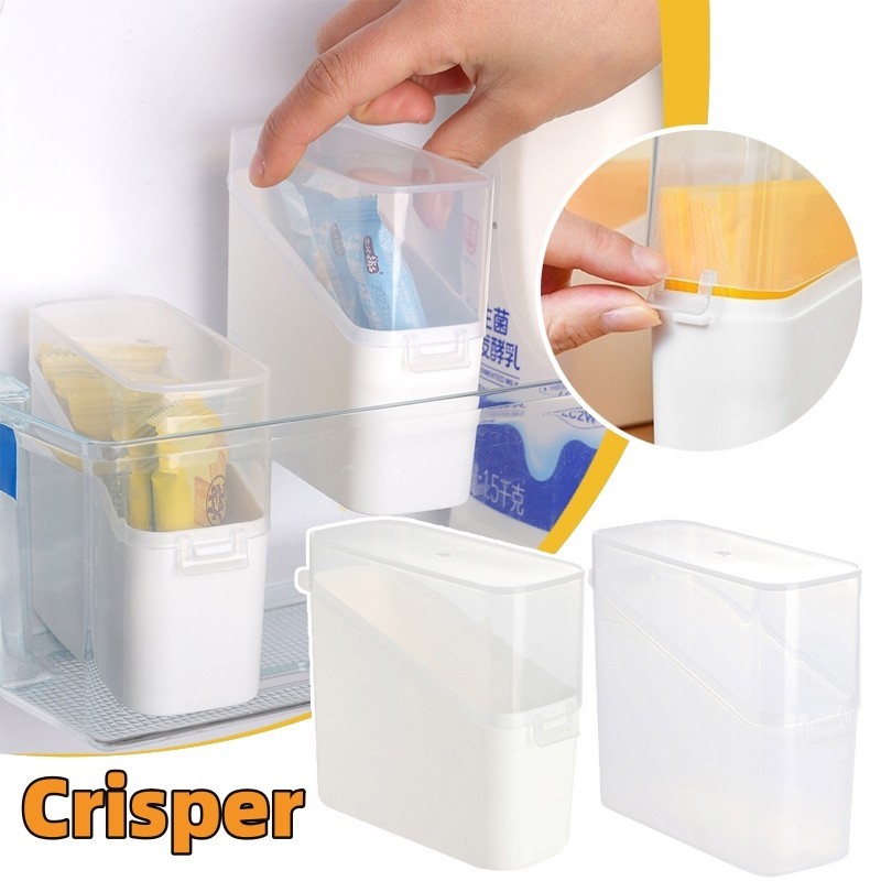 冰箱側門儲物盒 - 半透明、塑料 - 芝士片盒 - 帶扣儲物盒 - 廚房分類收納盒 - 斜開冰箱儲物盒