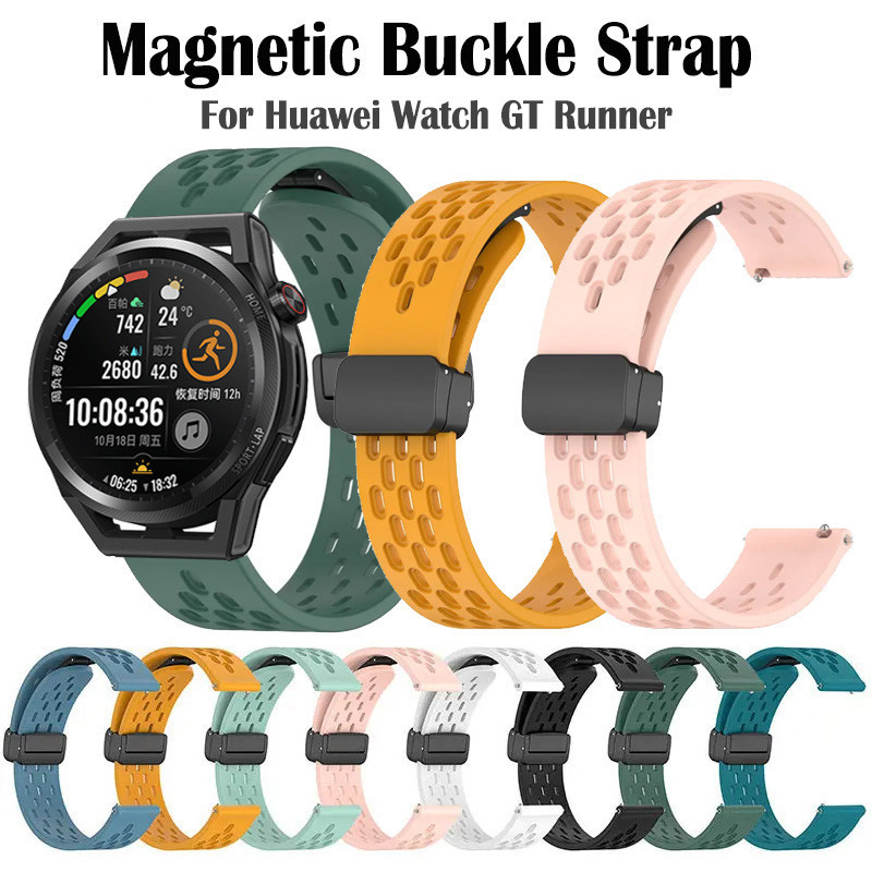 適用於華為手錶 GT Runner 46 毫米智能手錶運動矽膠錶帶的磁扣矽膠錶帶