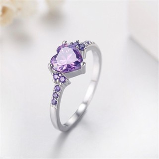 天然紫水晶鋯石925銀戒指婚禮心形指環珠寶女鑲嵌