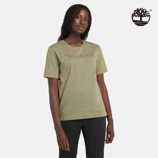 Timberland 女款灰綠色 Logo 短袖休閒T恤|A6AZP590