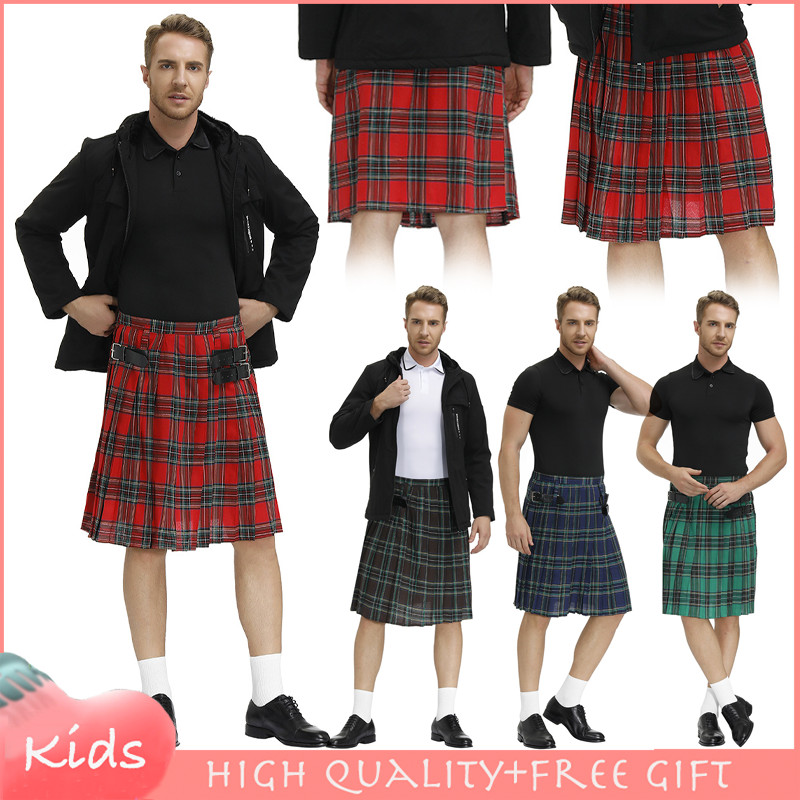 4colors 傳統蘇格蘭短裙成人男士蘇格蘭萬聖節服裝節日派對服裝男士棉裙