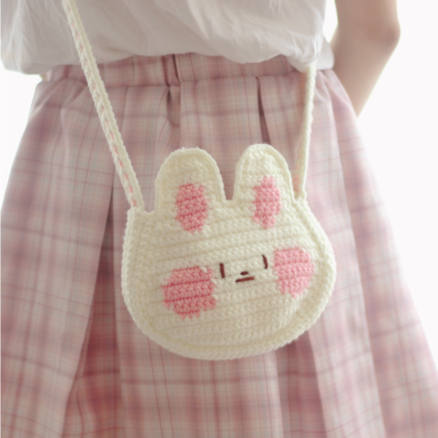 新款甜美可愛手工鉤針單肩斜挎兔子包包編織diy材料包 DAC2