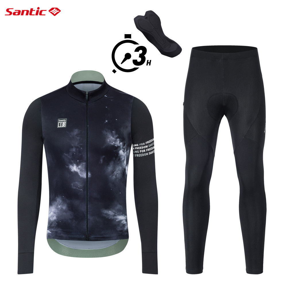 Santic 男士騎行服褲套裝 4D 加墊冬季保暖專業反光防風自行車套裝