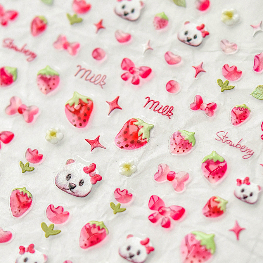 【Meow.Sensei】tomoni果凍美甲貼紙 爆款可愛指甲貼工廠批發日系草莓小熊3798