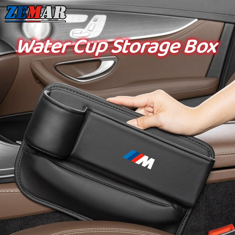 Bmw M 汽車座椅側間隙填充物儲物盒 PU 皮革汽車中控儲物袋帶瓶架適用於 E36 E46 E30 E90 F10 F