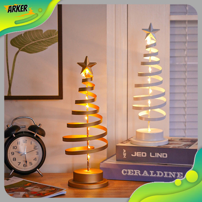 Areker LED聖誕樹小夜燈鐵藝螺旋聖誕樹裝飾檯燈臥室客廳