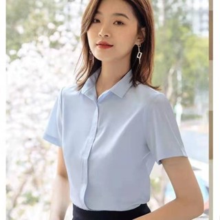 【S-7XL】白色襯衫女短袖OL氣質洋氣襯衣正裝2025年春夏新款抗皺雪紡衫 顯瘦短袖襯衫 遮肉上衣 大碼女裝