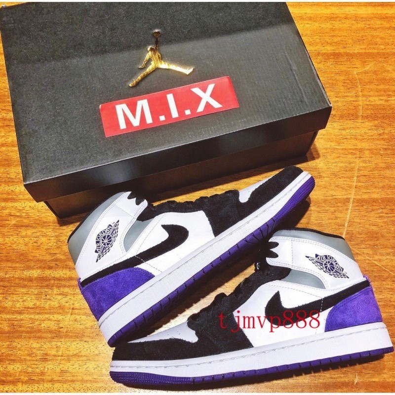 特價 Air Jordan 1 Mid SE 黑白紫 852542-105 AJ籃球鞋