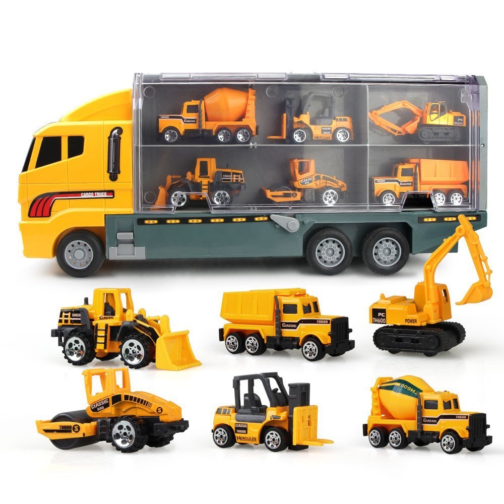 1 件卡車和 6 件合金模型玩具汽車卡車運輸車玩具套裝男孩 AZRP