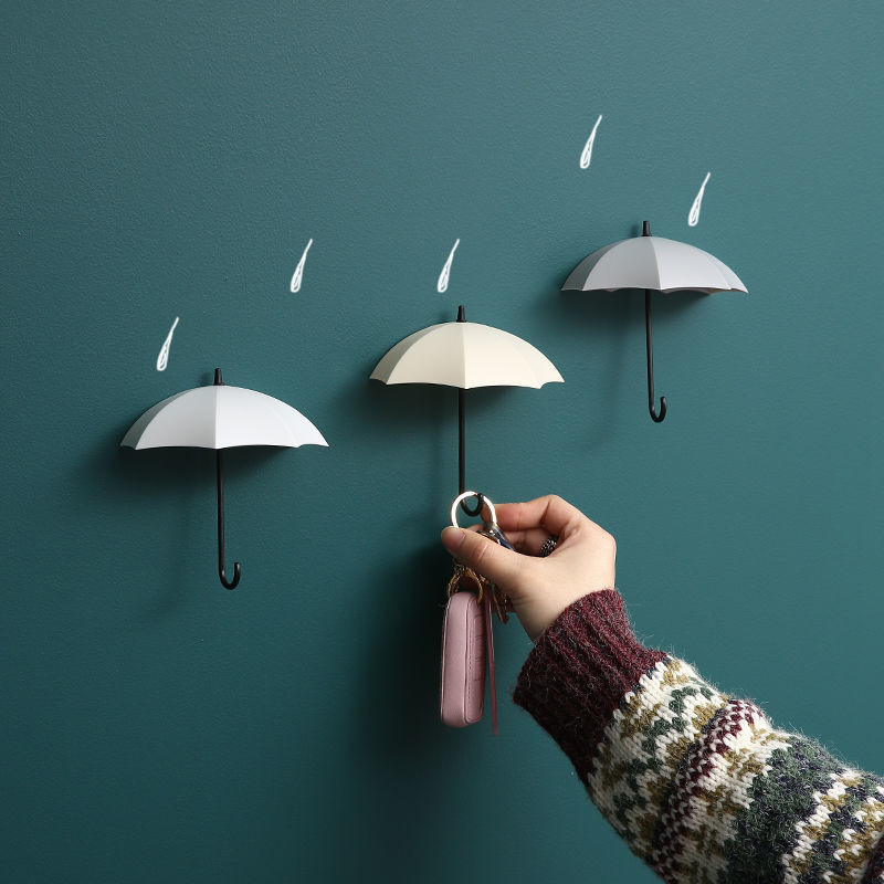 【可可宛中】  雨傘掛鉤牆壁掛置物架創意免打孔可愛強力粘鉤鑰匙架廚房浴室牆壁