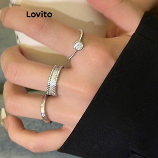 Lovito 休閒素色水鑽三件式鋯石開口戒指奢華感女式戒指 LFA12535