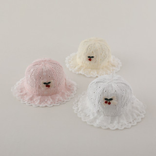 小櫻桃3-12個月嬰兒帽子春秋女寶寶公主帽蕾絲花邊漁夫帽防晒可愛盆帽 A402