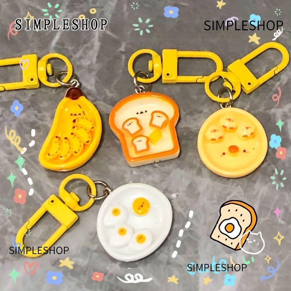 Simpleshop 1 件鑰匙挂件,早餐盤吐司香蕉掛繩包鑰匙扣,趣味仿真食物玩可愛創意鑰匙圈飾品女孩