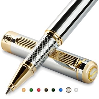Scriveiner 最高級鋼珠筆（銀鉻色） 迷人的美麗 24K金飾面 施密特墨水筆芯套裝 銀色鉻