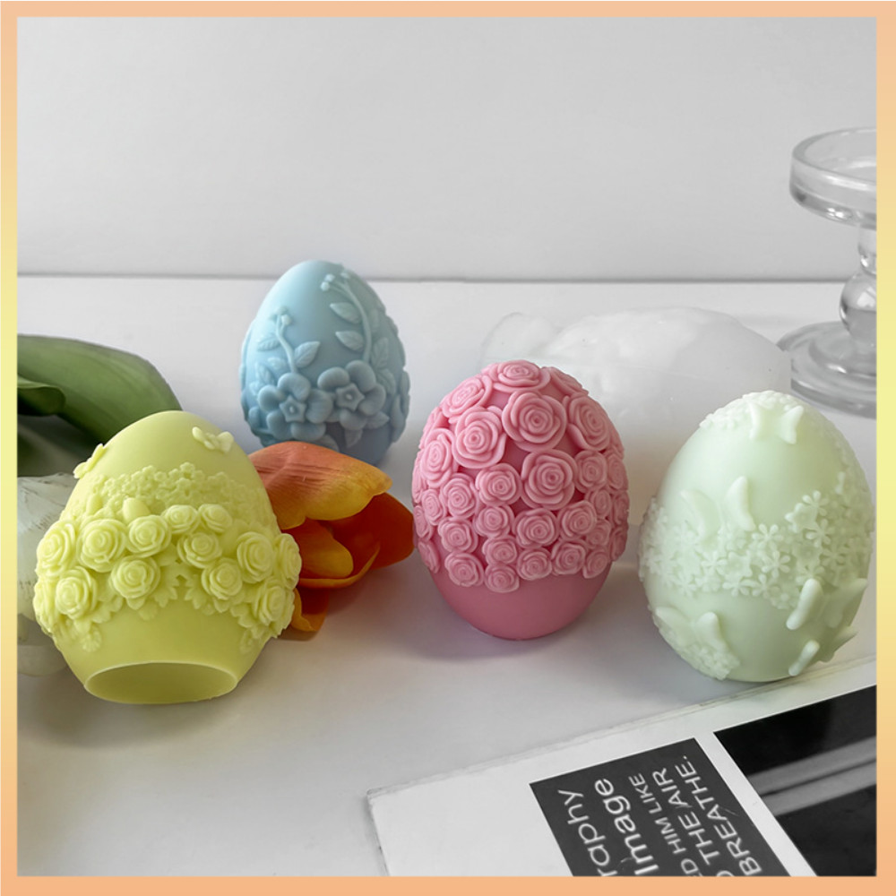 3d復活節彩蛋蠟燭矽膠模具天使花壓花diy手工皂巧克力烘焙模具