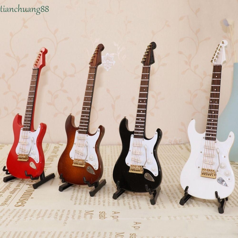 天創迷你木製電吉他迷你木製娃娃屋微型吉他復古樂器電吉他樂器模型房間裝飾