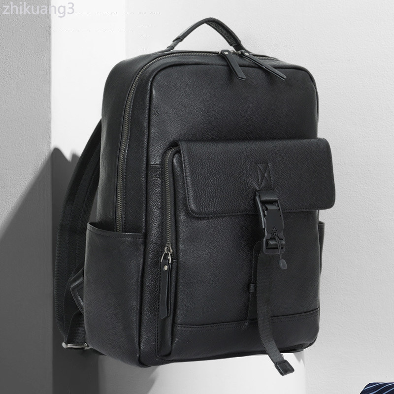 真皮後背包 後背包男款真皮商務休閒電腦包大容量黑色時尚旅遊男士背包戶外