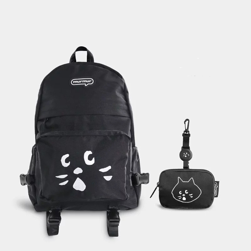 日本新款NYA驚訝貓男女學生可愛書包後背包二件套大號運動背包潮