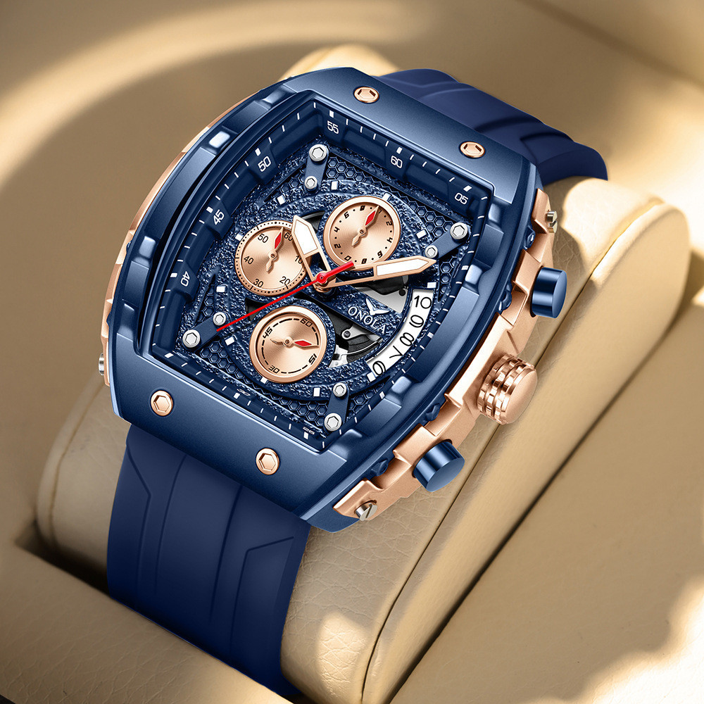 ONOLA 6853 時尚 設計 手錶 男士 多功能 矽膠帶 防水 石英 男表