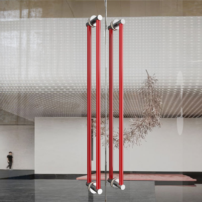 、玻璃門拉手極簡設計中國紅大門拉手不銹鋼圓管木門把手會所展廳
