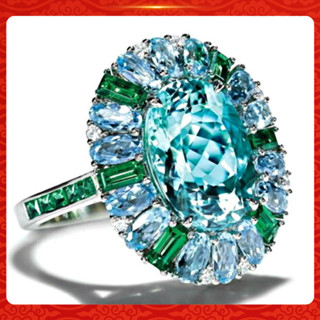 Ppsv❤奢華女士人造祖母綠海藍寶石花環婚禮派對珠寶禮物