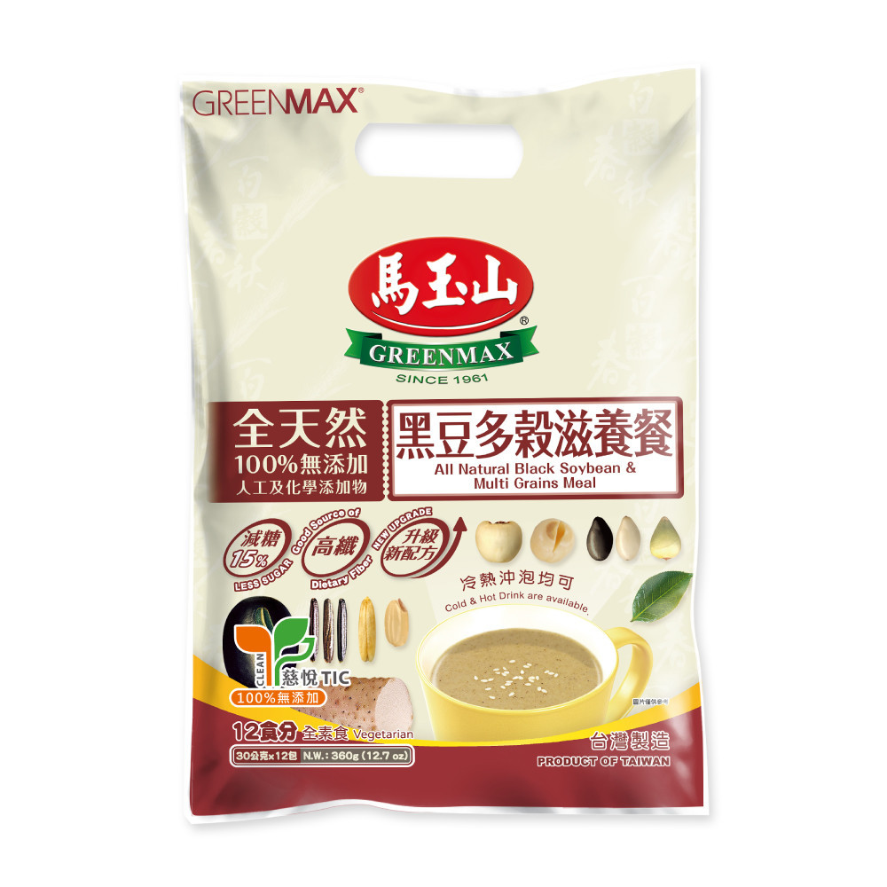 【GREENMAX 馬玉山】全天然黑豆多穀滋養餐（30g×12pcs）