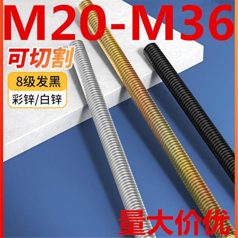 全螺紋螺絲桿(M20-M36)4.8級鍍鋅全螺紋螺絲桿套裝牙條吊頂螺桿8級高強度雙頭螺柱M2-M12