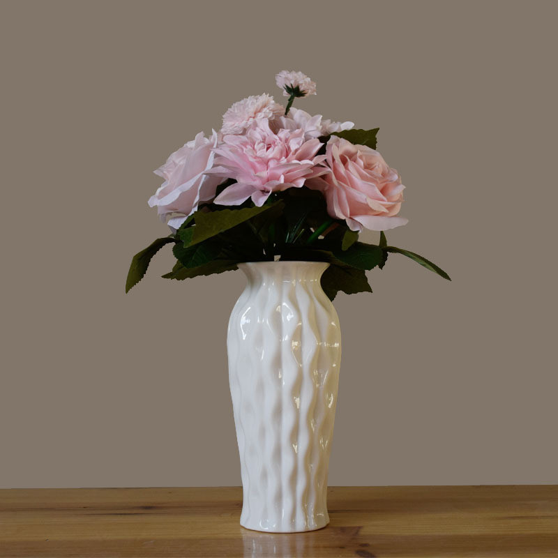 北歐風格小花瓶陶瓷白色客廳插花家居裝飾帶康乃馨和玫瑰瓶裝生日禮物母親節伴手禮物