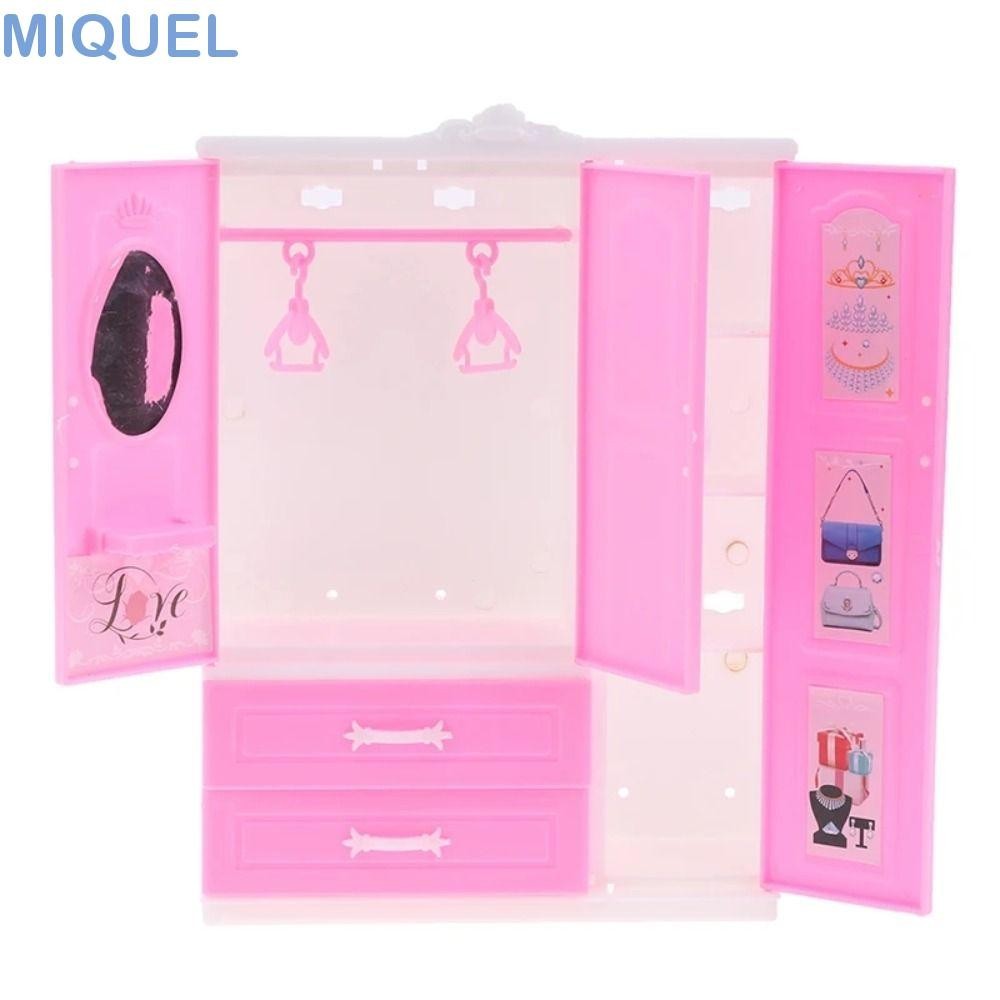 MIQUEL娃娃壁櫥,塑料臥室娃娃屋衣櫃,時尚雙層甲板粉色精緻娃娃家具女孩禮物