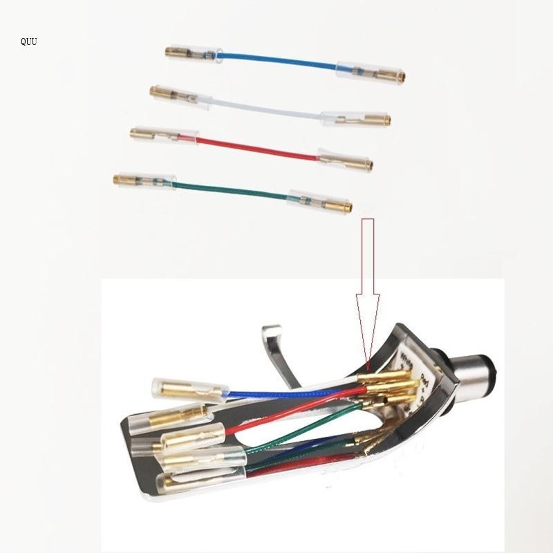 Quu 4PCS 通用銀引線接頭電線電纜 40mm 用於 1 2-1 3mm 針轉盤唱機頭殼唱臂