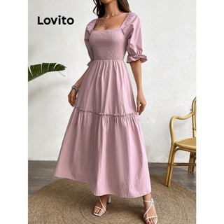 Lovito 女款休閒素色縮褶舞會禮服洋裝 LSE01004