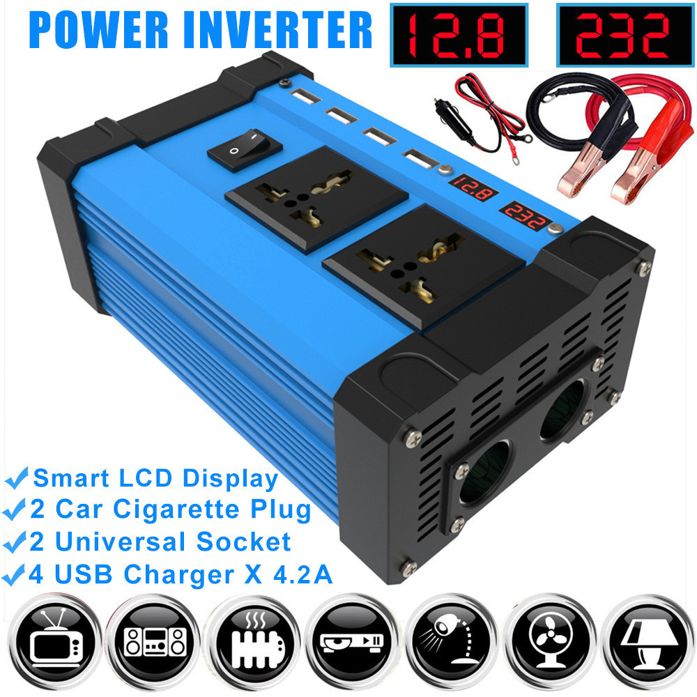 逆變器300W跨境轉換器12V轉220V110V智能LCD雙顯示屏4USB4.2A快充