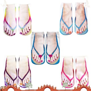 5 雙人字拖襪 3D 圖案美甲印花搞笑隱藏式舒適跑步襪女式個性化低幫腳踝 qeufjhpoo1