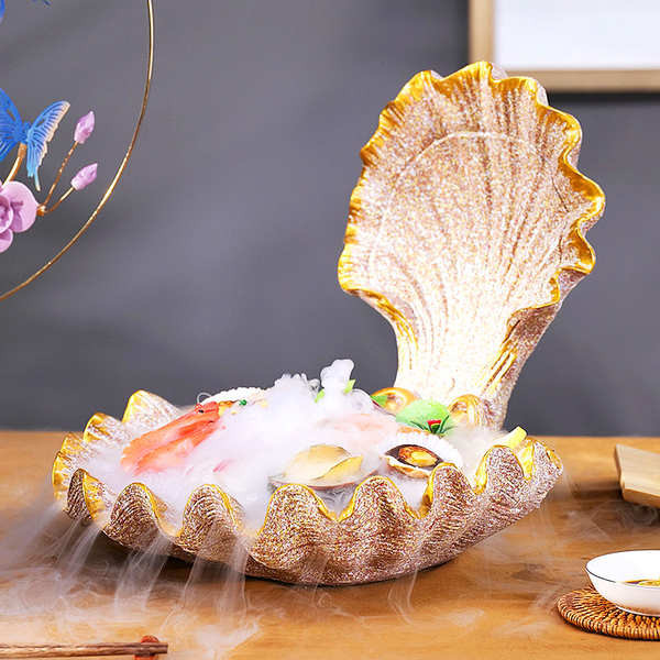高級貝殼刺身盤冰盤乾冰創意意境菜餐具鮭魚生魚片專用擺盤盤子